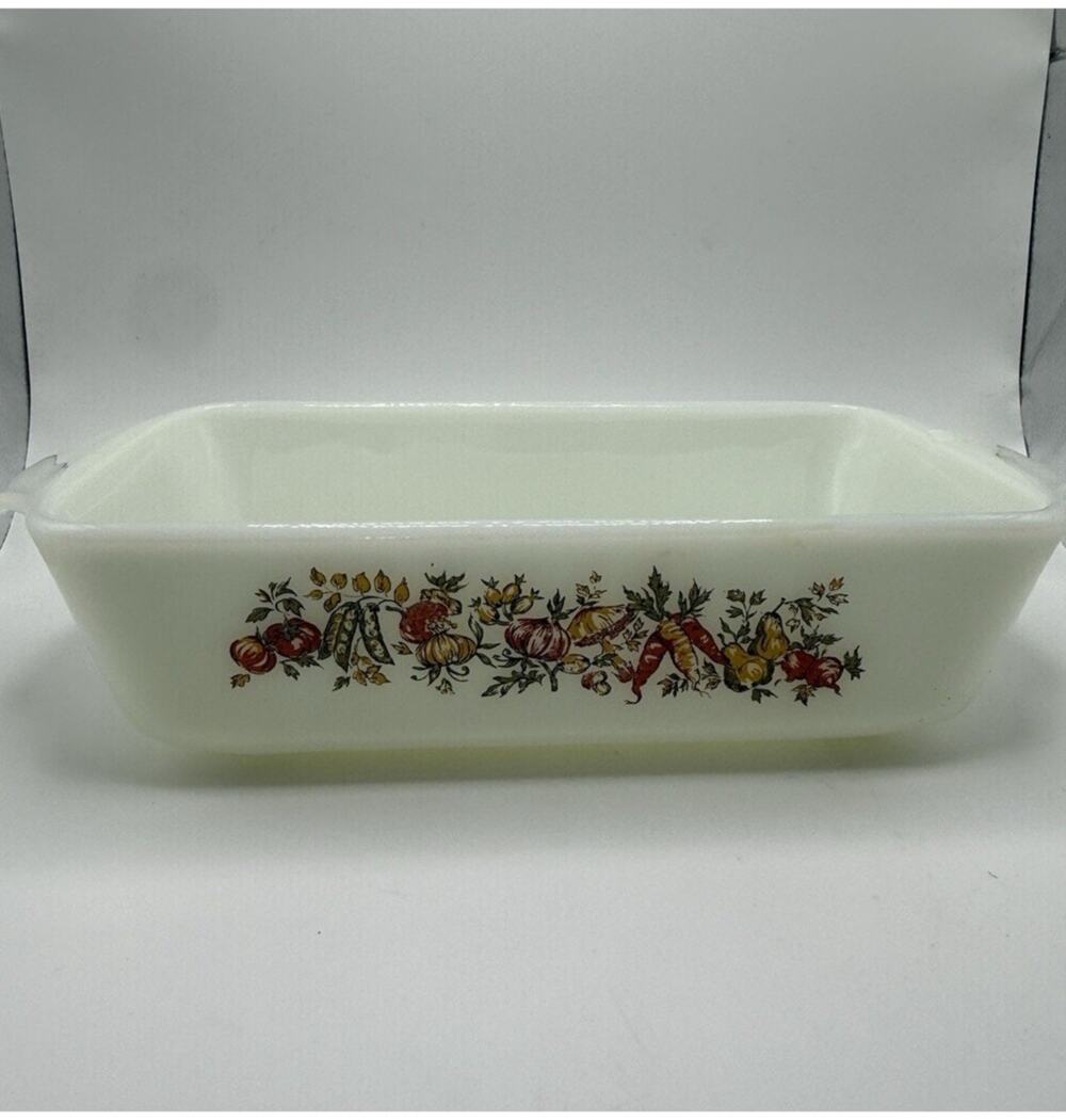 VTG Anchor Hocking Fire King 1 Qt Loaf Pan 5x9” Baking Dish Fruit Harvest USA